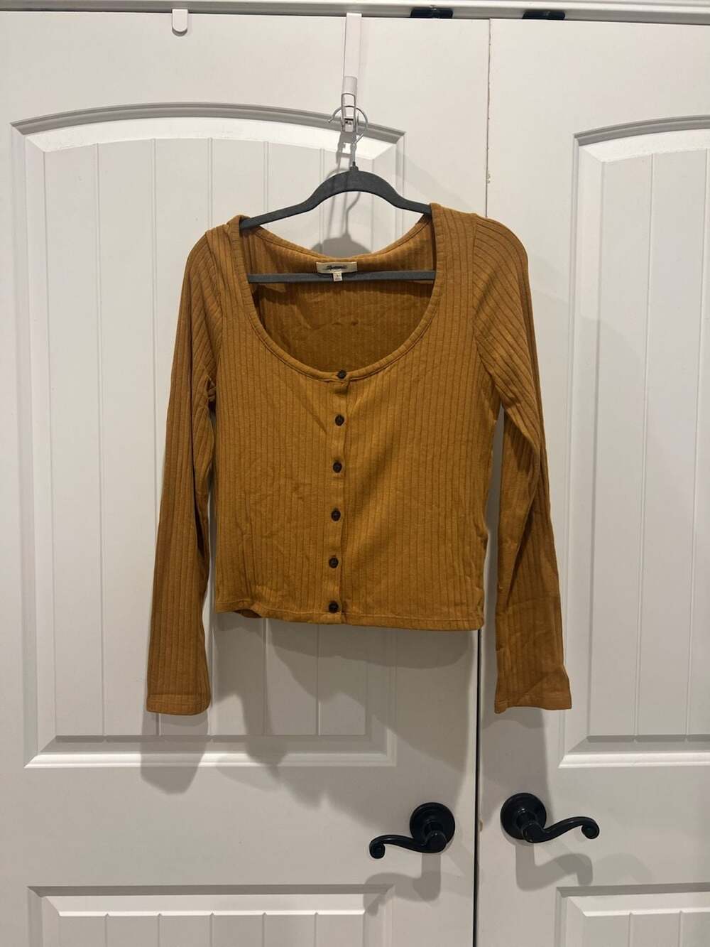 Madewell Brown Ribbed Crop Cardigan Top